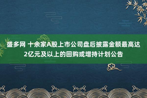 盛多网 十余家A股上市公司盘后披露金额最高达2亿元及以上的回购或增持计划公告