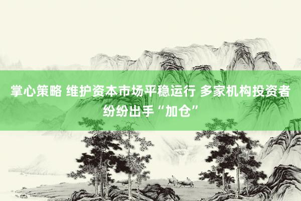掌心策略 维护资本市场平稳运行 多家机构投资者纷纷出手“加仓”