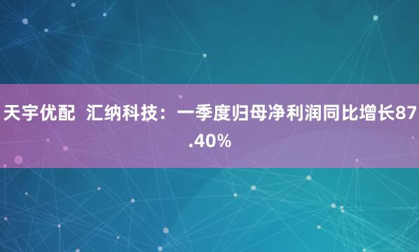 天宇优配  汇纳科技：一季度归母净利润同比增长87.40%